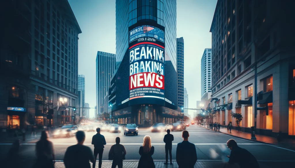 Downtown San Diego digital billboards showing breaking news.